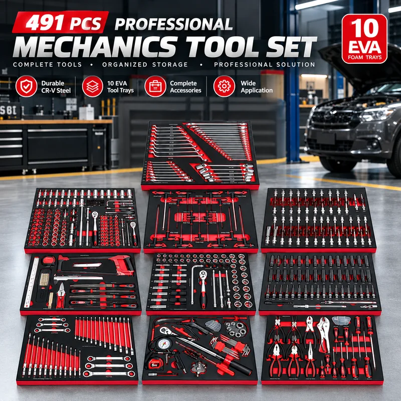 491-Piece EVA Foam Mechanic Tool Set, 10 Drawers