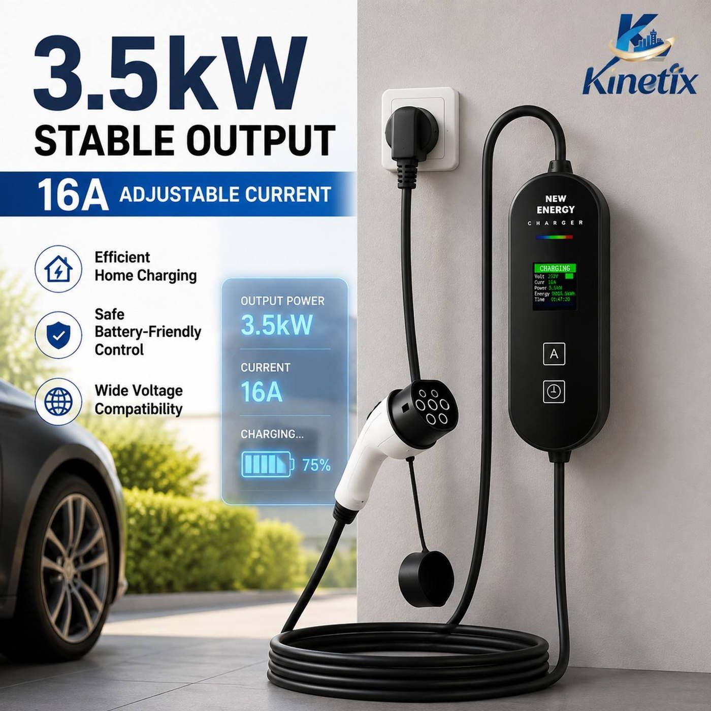 Portable AC EV Charger, 3.5 kW · Type 2