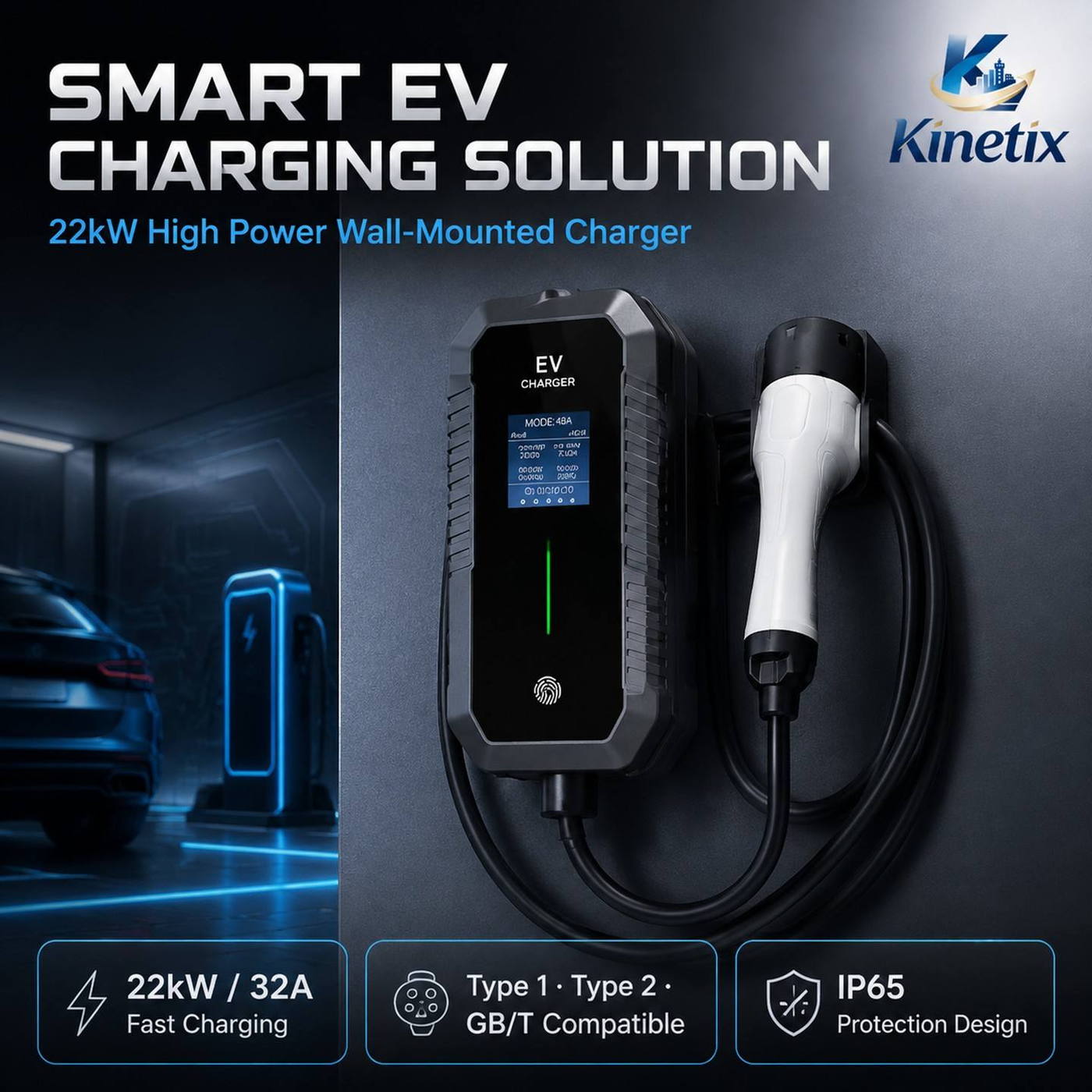 Portable AC EV Charger, 7-11 kW · Type 2