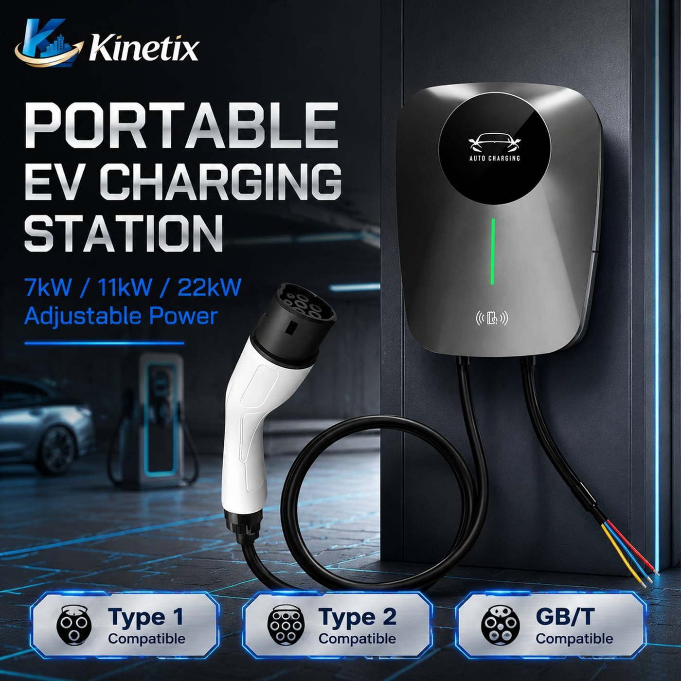 Portable AC EV Charger, 7-22 kW · Type 2