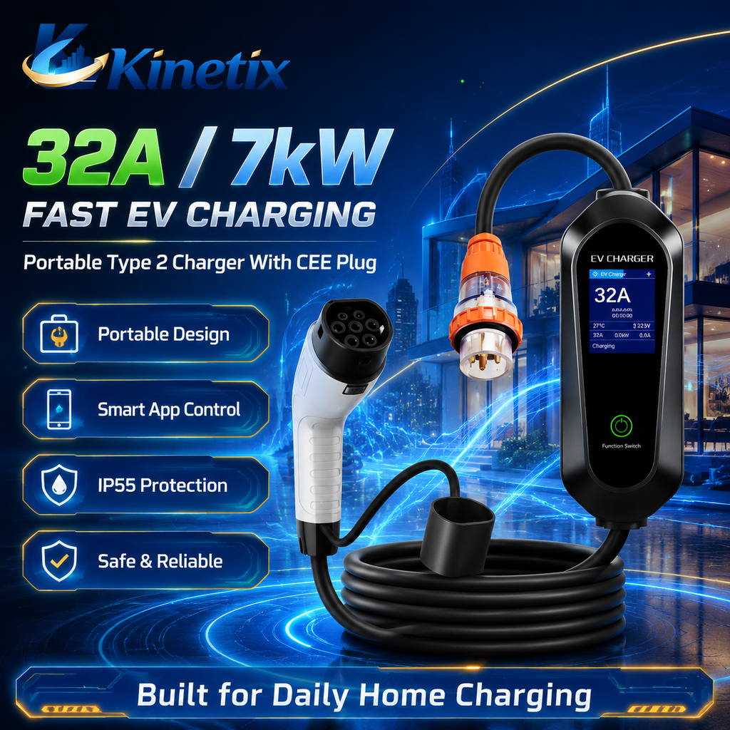 Portable AC EV Charger, 7 kW · Type 2 · IP55