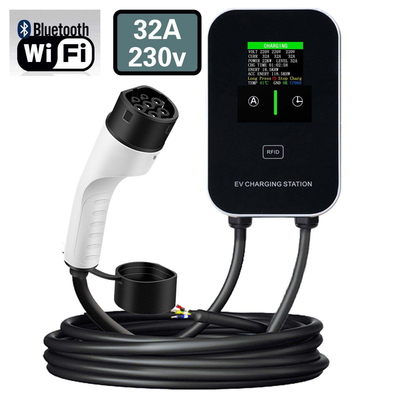 Wall-Mounted AC EV Charger, 7 kW · Type 2 · IP55