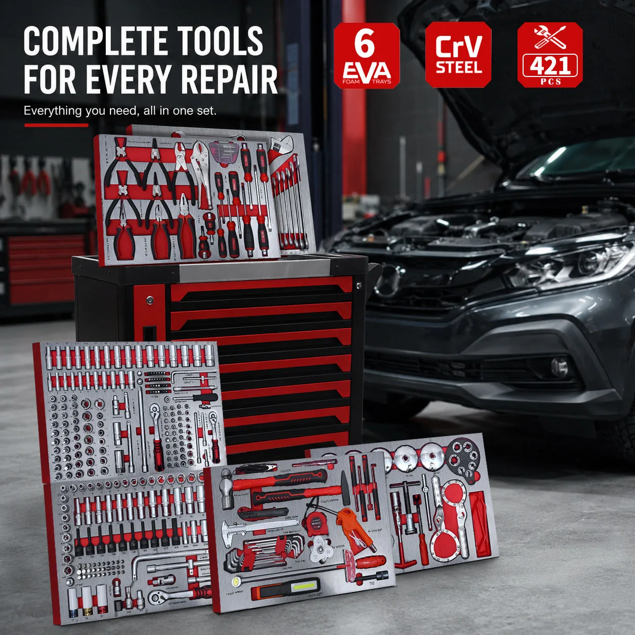 TC-421-LC 7-Drawer Tool Cart Set, 421 Pieces